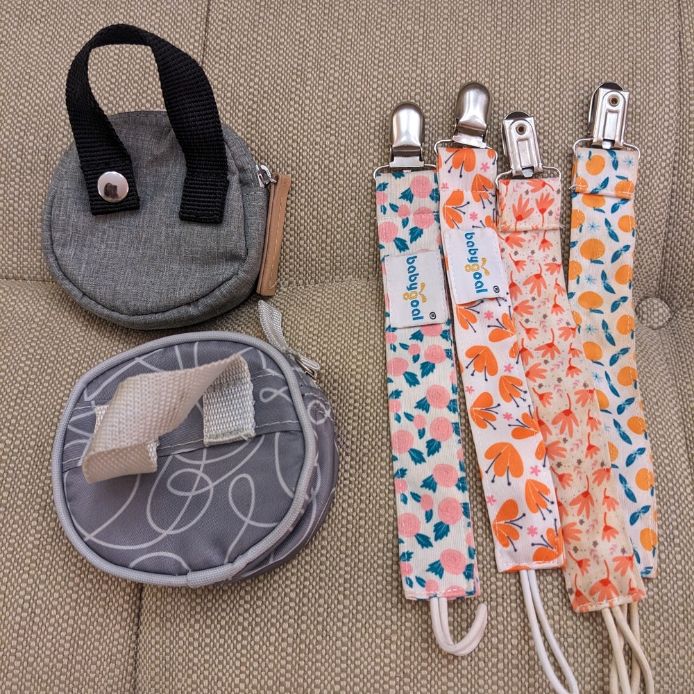 Floral and Gray Pacifier Clip Set
